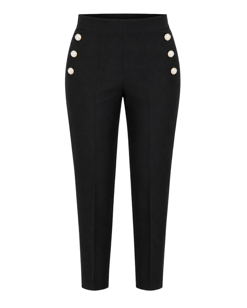 Women's High-Waisted Tailored Trousers – Elegant Button Detail Pants