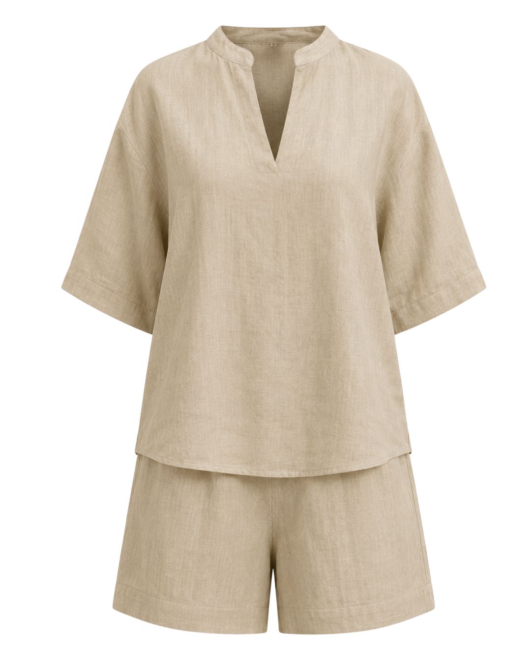 Women's V-Neck Top & Shorts Set – Elegant Summer Two-Piece Outfit