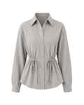 Women's Long Sleeve Button Shirt – Elegant Bow Waist Blouse
