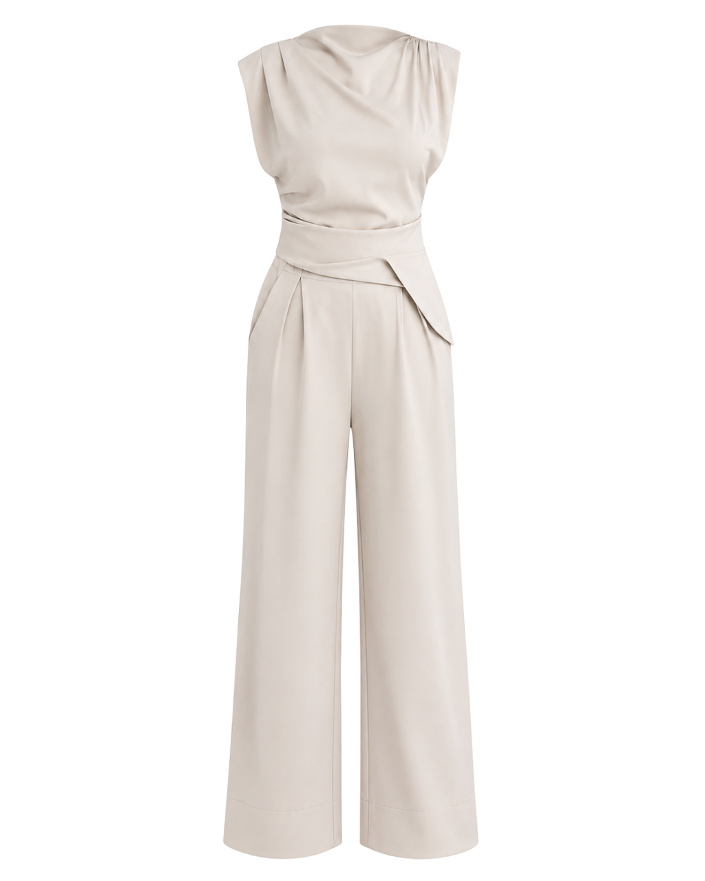 Women's Sleeveless Top & Wide Leg Pants Set – Elegant Polyester Two-Piece Outfit