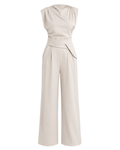Women's Sleeveless Top & Wide Leg Pants Set – Elegant Polyester Two-Piece Outfit