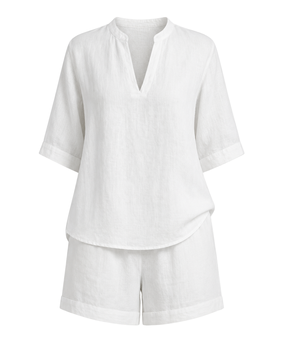 Women's V-Neck Top & Shorts Set – Elegant Summer Two-Piece Outfit