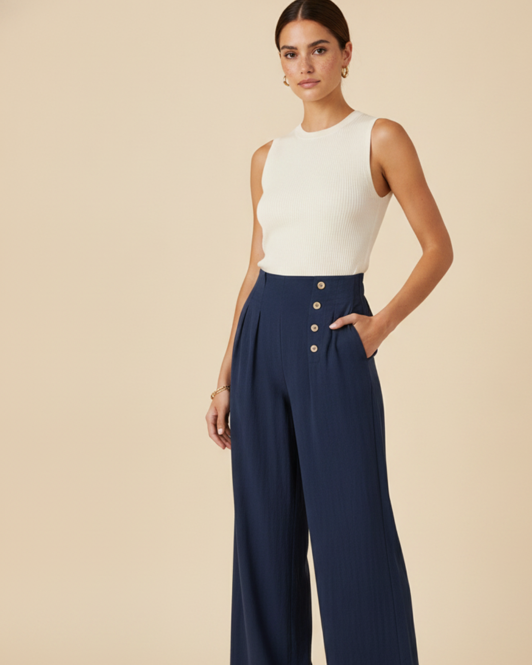 Women's Cotton Linen Trousers – High Waist Straight Leg Pants