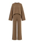 Women's Polyester Knit Two-Piece Set – Relaxed Sweater & Trouser Outfit