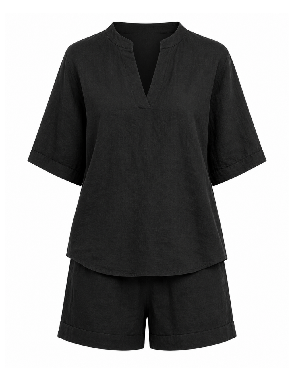 Women's V-Neck Top & Shorts Set – Elegant Summer Two-Piece Outfit