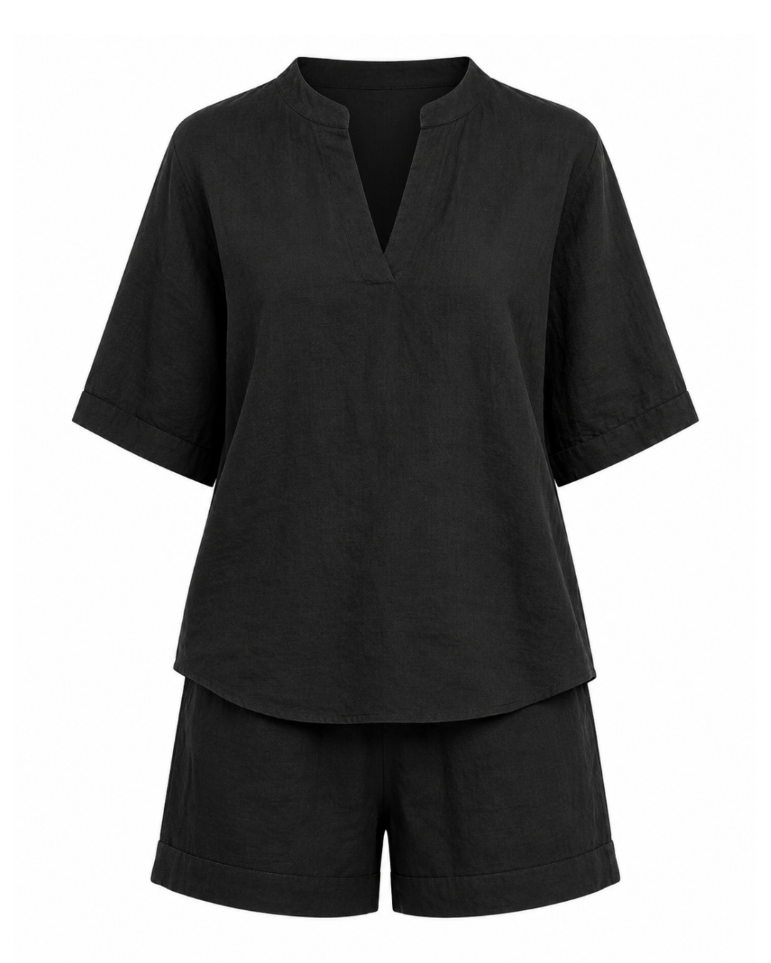 Women's V-Neck Top & Shorts Set – Elegant Summer Two-Piece Outfit