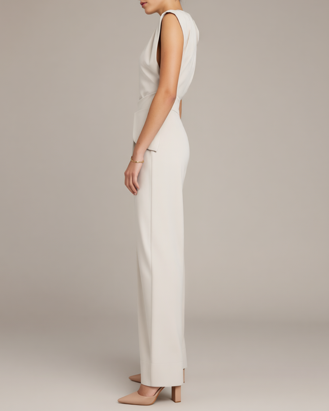 Women's Sleeveless Top & Wide Leg Pants Set – Elegant Polyester Two-Piece Outfit