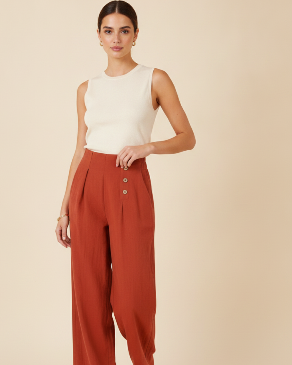 Women's Cotton Linen Trousers – High Waist Straight Leg Pants
