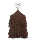 Women's Polka Dot Halter Mini Dress – Layered Ruffle A-Line Dress