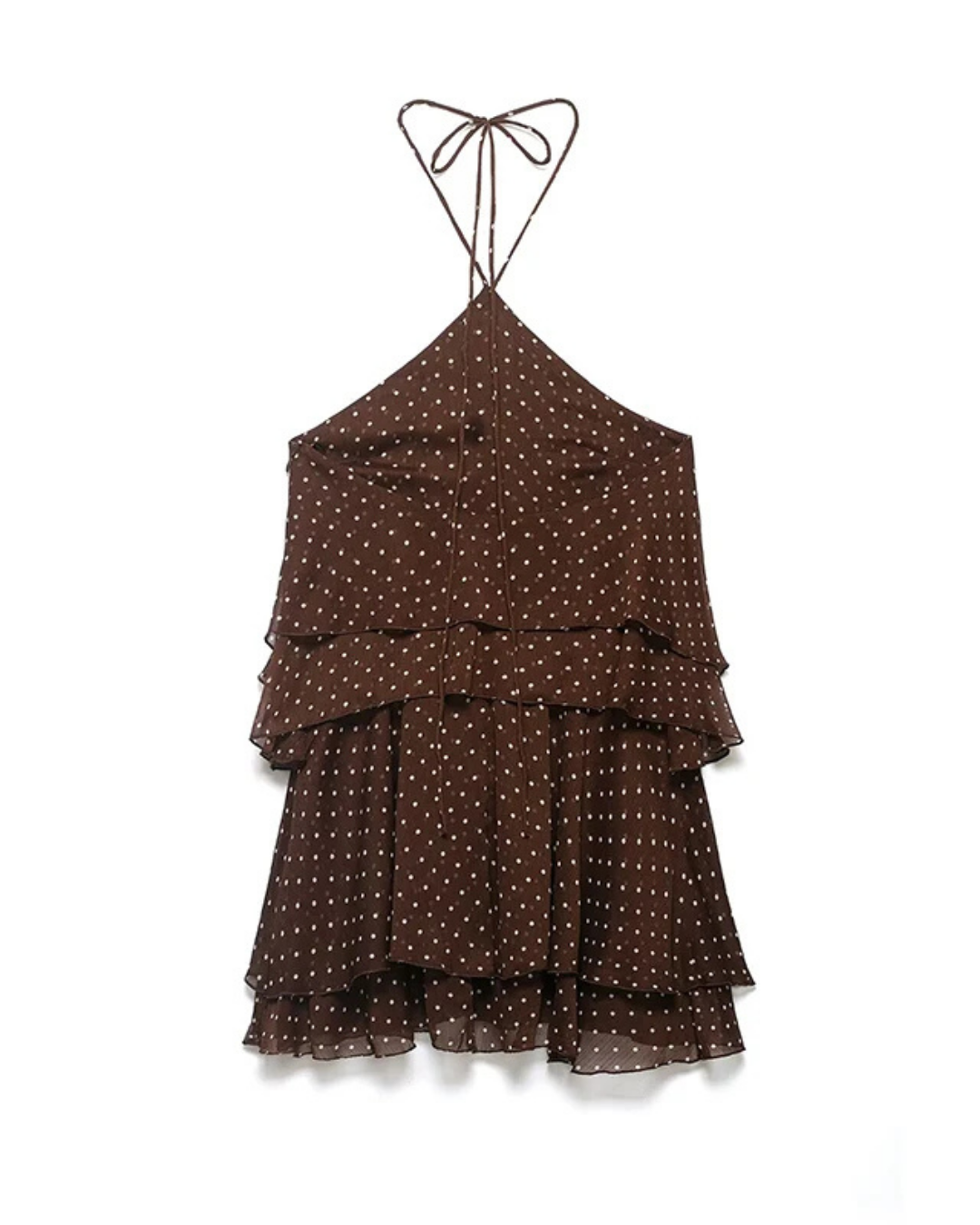 Women's Polka Dot Halter Mini Dress – Layered Ruffle A-Line Dress
