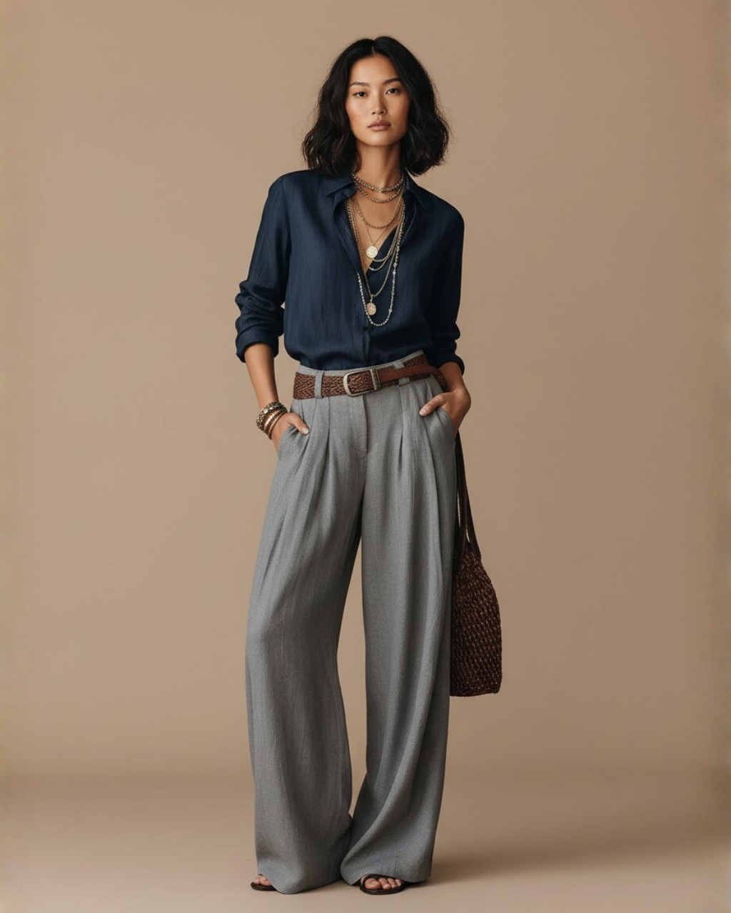 Women's High-Waisted Wide Leg Pants – Elegant Pleated Trousers