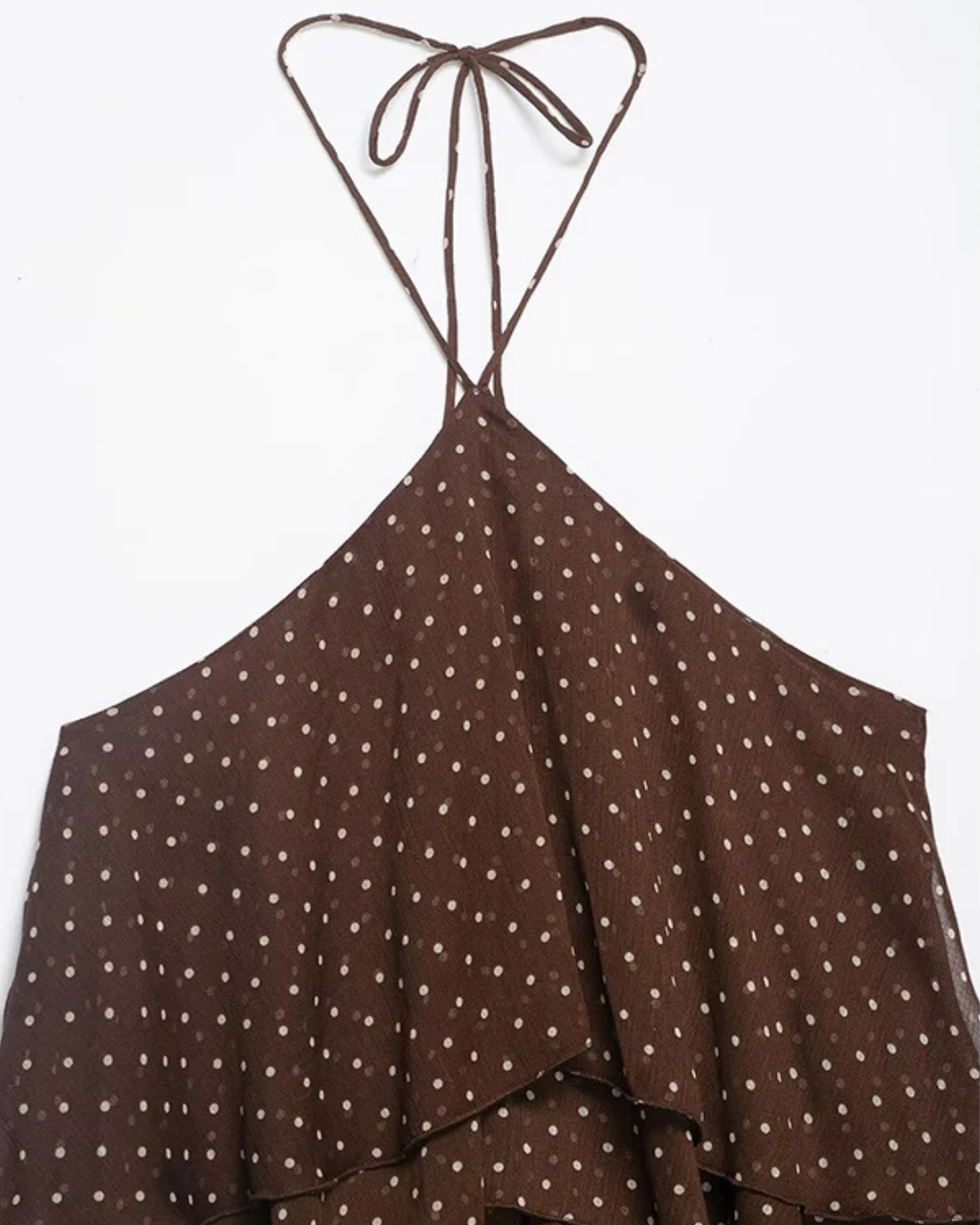 Women's Polka Dot Halter Mini Dress – Layered Ruffle A-Line Dress