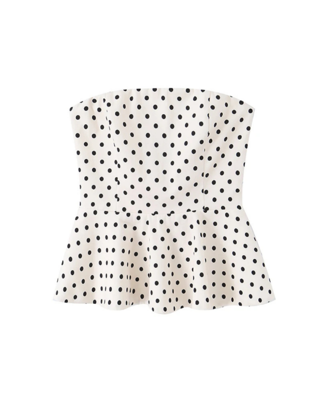 Women's Polka Dot Strapless Peplum Top – Elegant Summer Tube Top