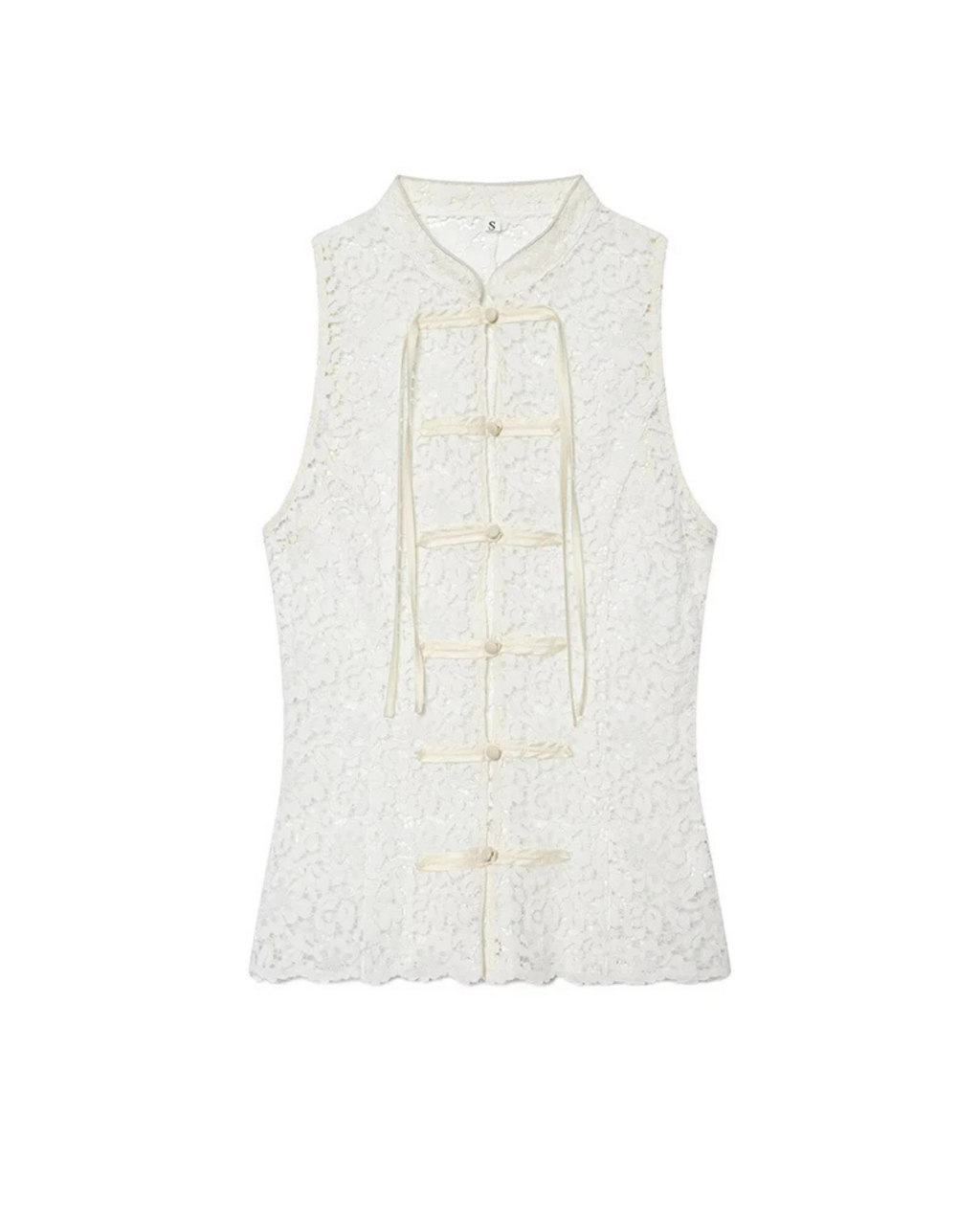 Women's Floral Lace Vest – Elegant Sleeveless Button Front Top