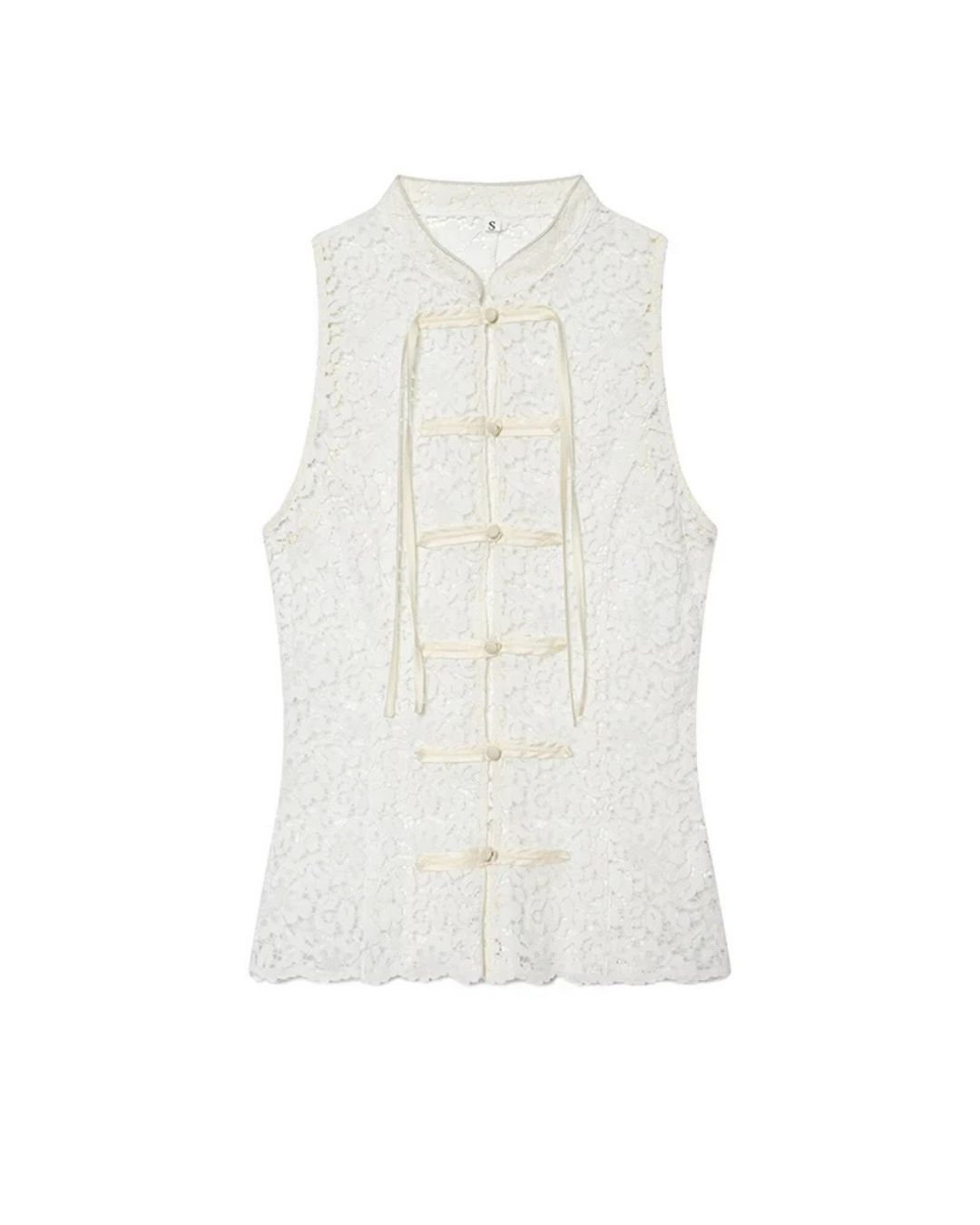 Women's Floral Lace Vest – Elegant Sleeveless Button Front Top