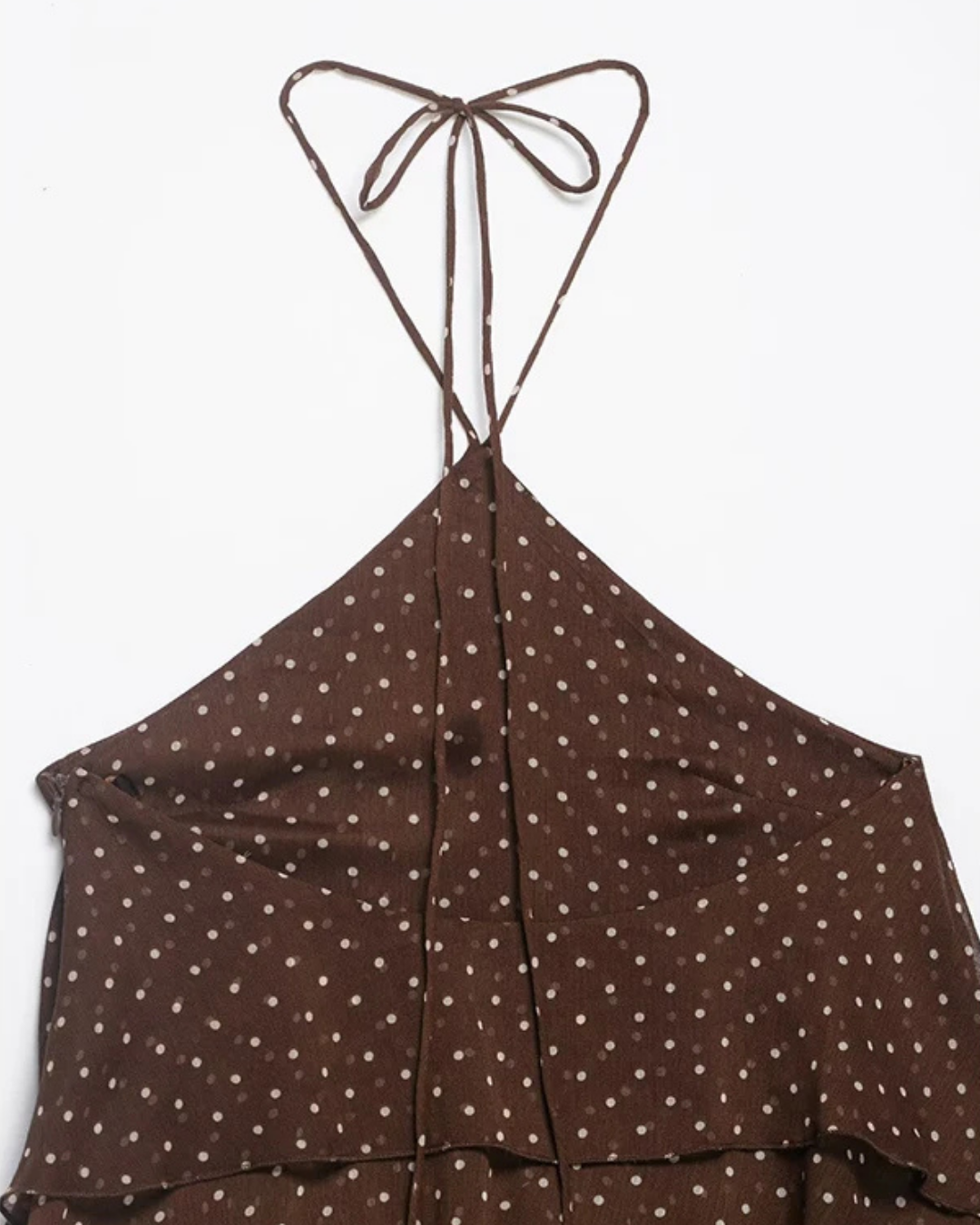 Women's Polka Dot Halter Mini Dress – Layered Ruffle A-Line Dress