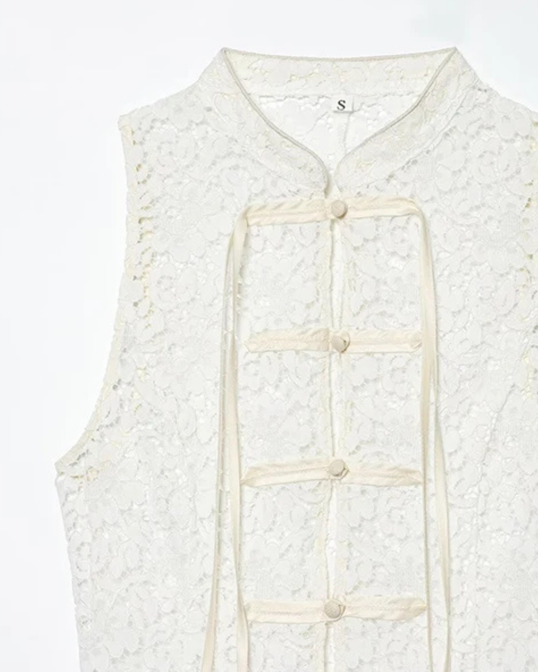 Women's Floral Lace Vest – Elegant Sleeveless Button Front Top