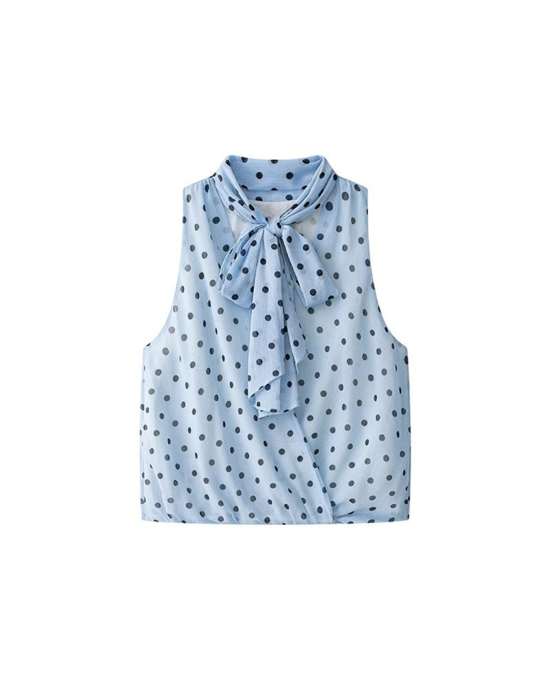 Women's Polka Dot Bow Blouse – Elegant Sleeveless Tie-Neck Top