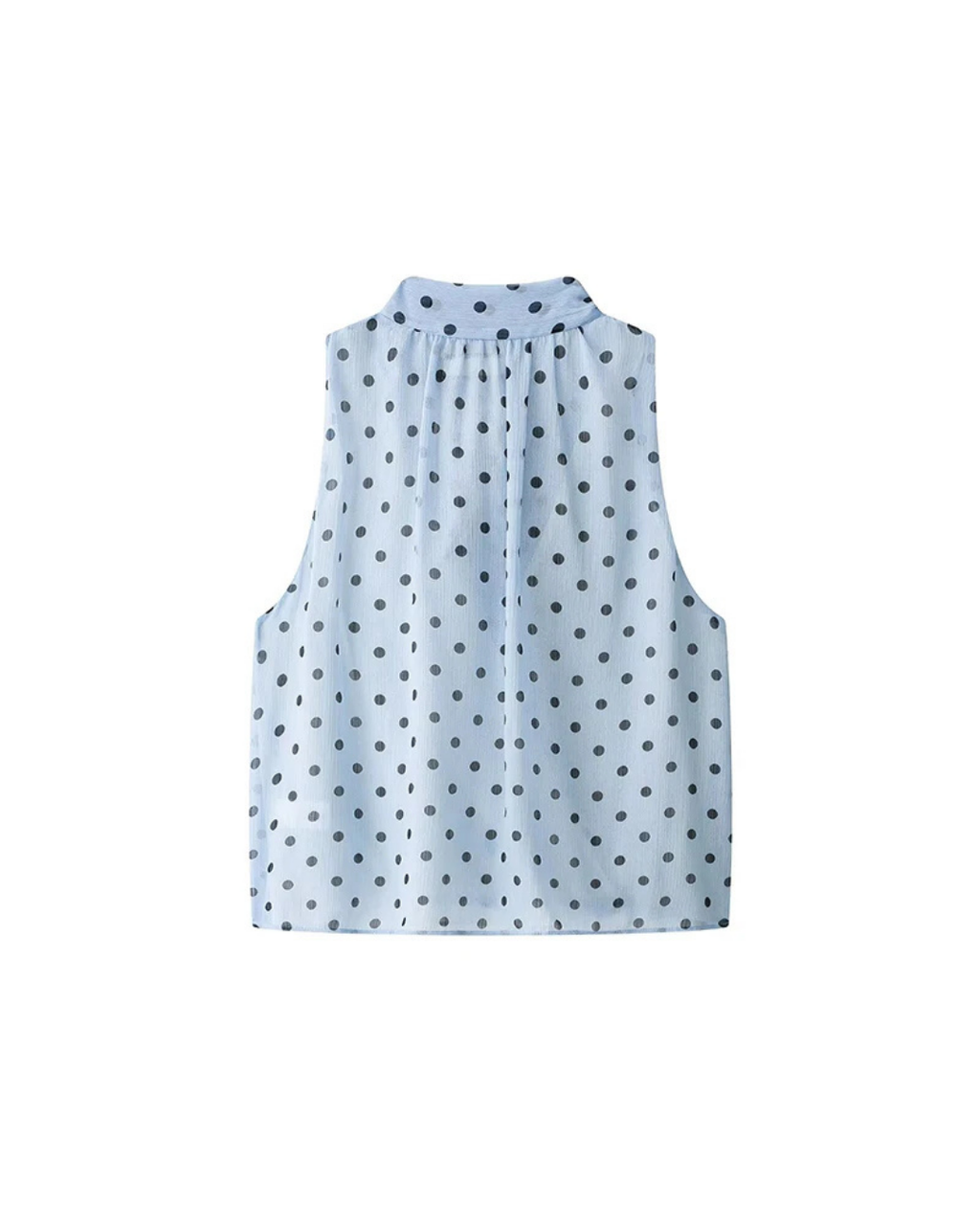 Women's Polka Dot Bow Blouse – Elegant Sleeveless Tie-Neck Top