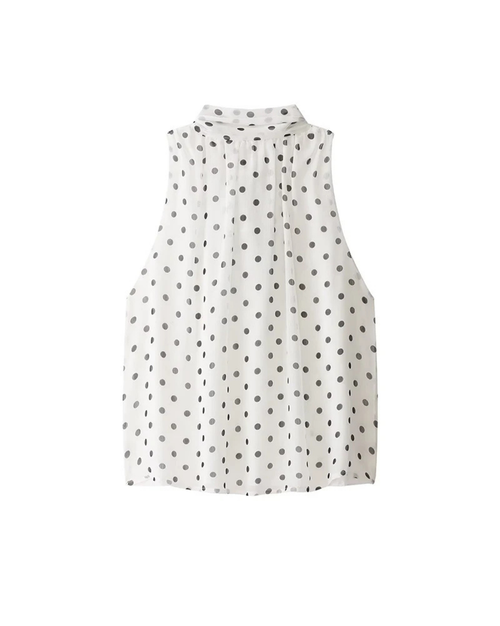 Women's Polka Dot Bow Blouse – Elegant Sleeveless Tie-Neck Top