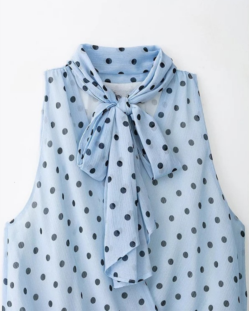Women's Polka Dot Bow Blouse – Elegant Sleeveless Tie-Neck Top