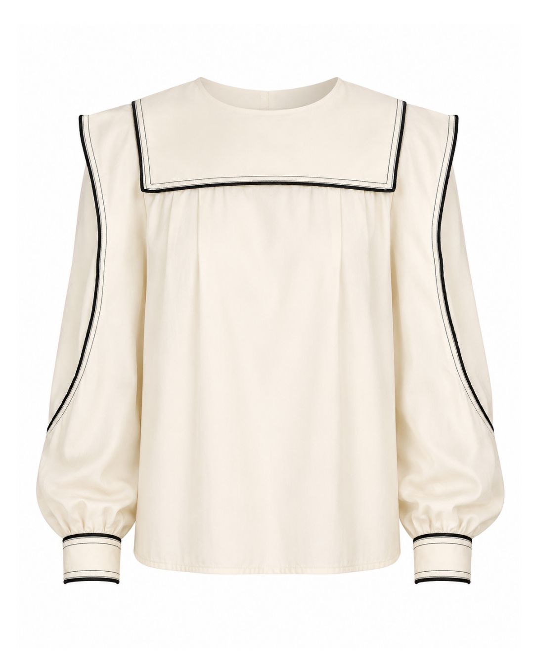 Women's Cotton Contrast Stitch Shirt – Elegant Long Sleeve Blouse